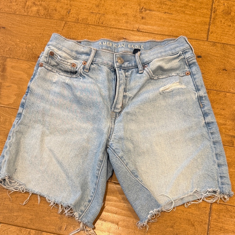 American Eagle Outfitters Women's Distressed Light Blue Jean Shorts